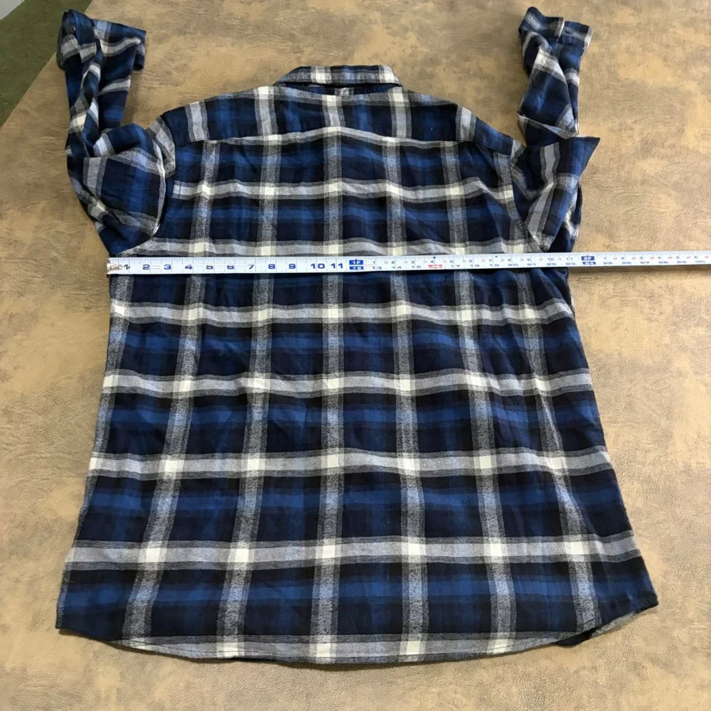 Banana Republic Button Down Shirt Mens L Blue Plaid Textured Flannel 504826-02